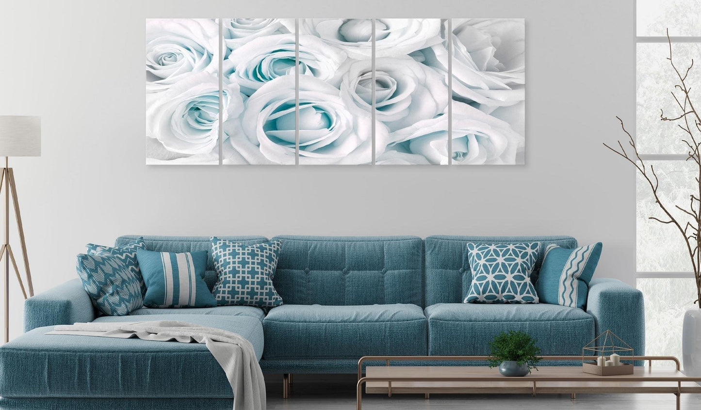 Canvas Print - Satin Rose (5 Parts) Narrow Turquoise - www.trendingbestsellers.com