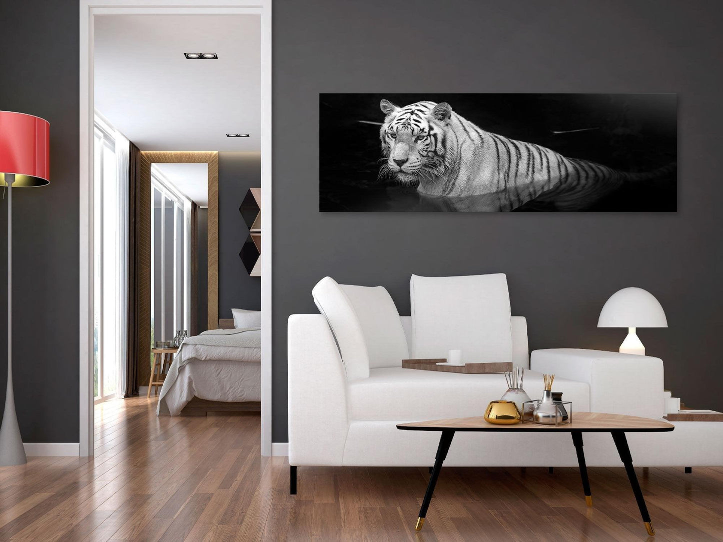 Canvas Print - Shining Tiger (1 Part) Black and White Narrow - www.trendingbestsellers.com