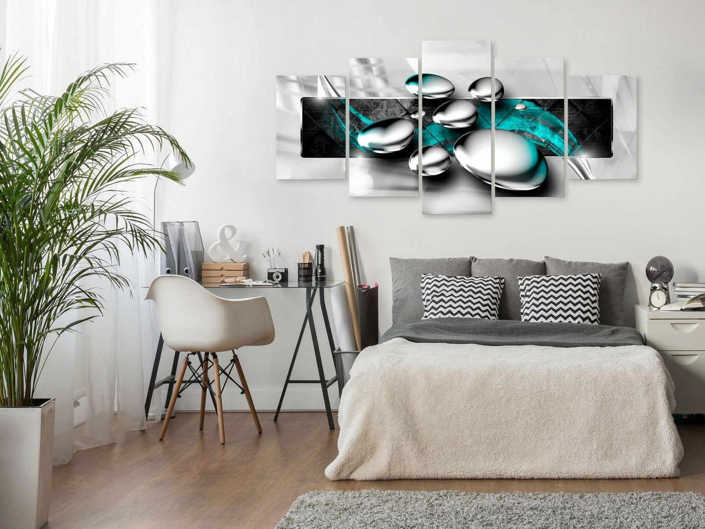 Canvas Print - Shiny Stones (5 Parts) Wide Turquoise - www.trendingbestsellers.com
