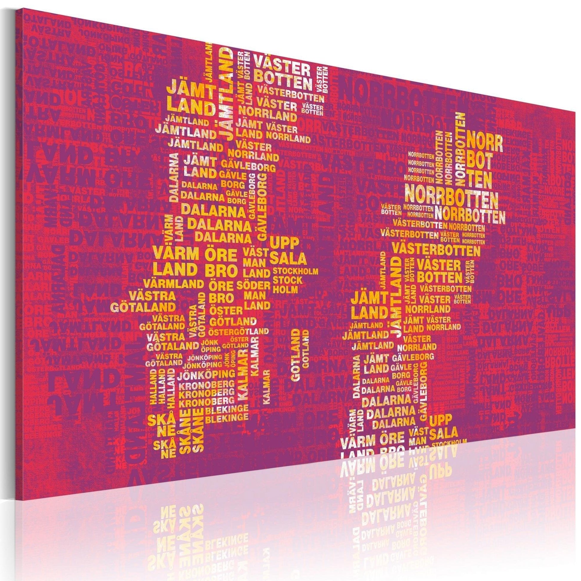 Canvas Print - Text map of Sweden (pink background) - www.trendingbestsellers.com