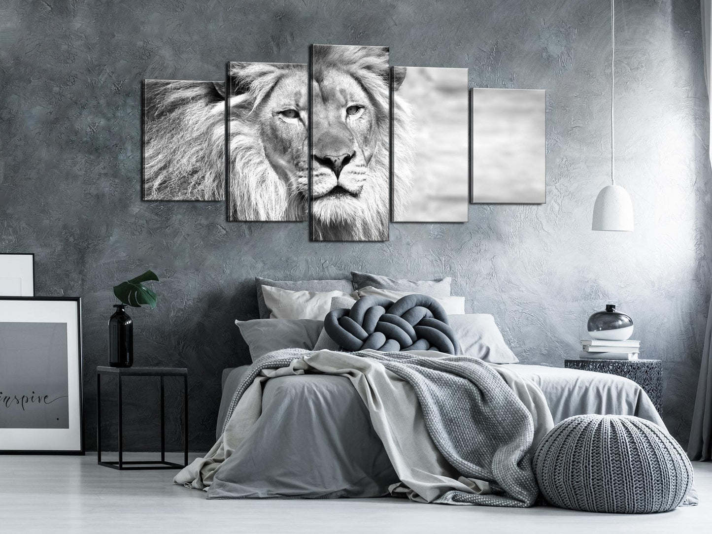 Canvas Print - The King of Beasts (5 Parts) Wide Black and White - www.trendingbestsellers.com