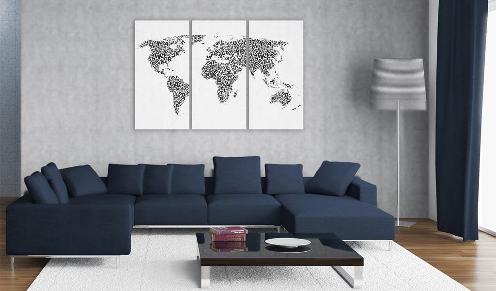 Canvas Print - The World map - alphabet - triptych - www.trendingbestsellers.com