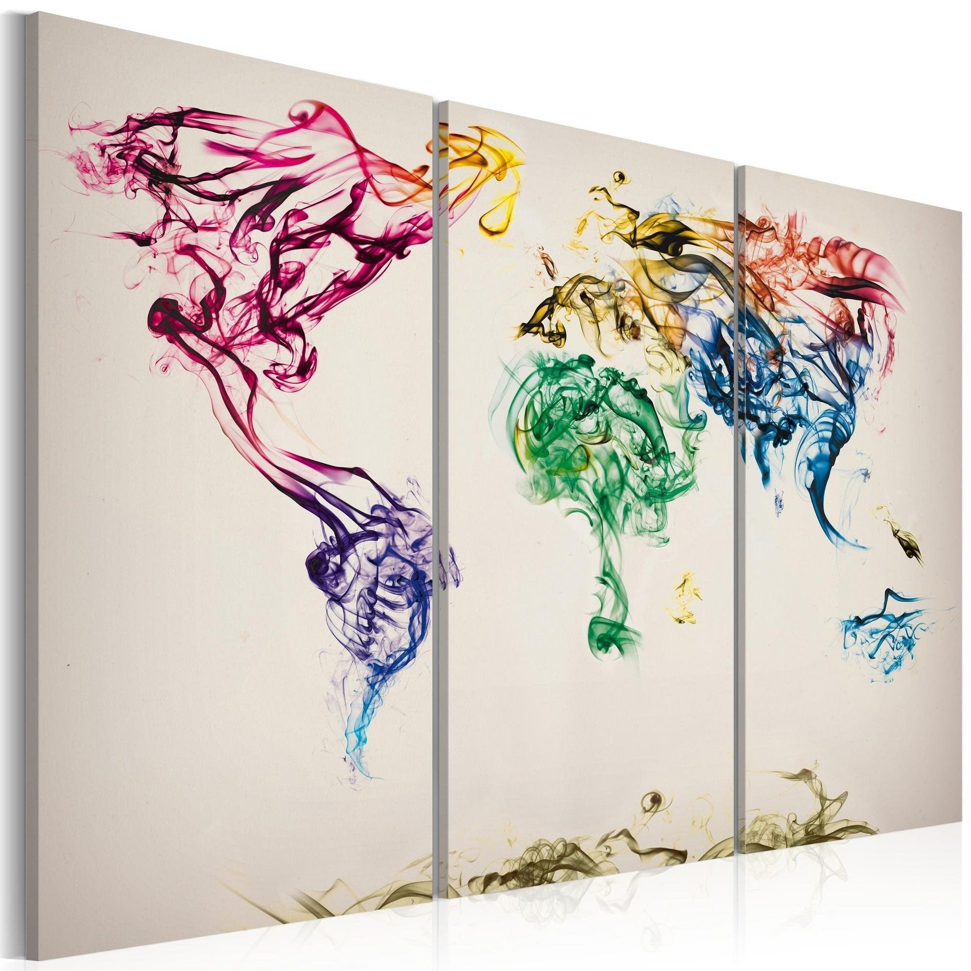 Canvas Print - The World map - colored smoke trails - triptych - www.trendingbestsellers.com