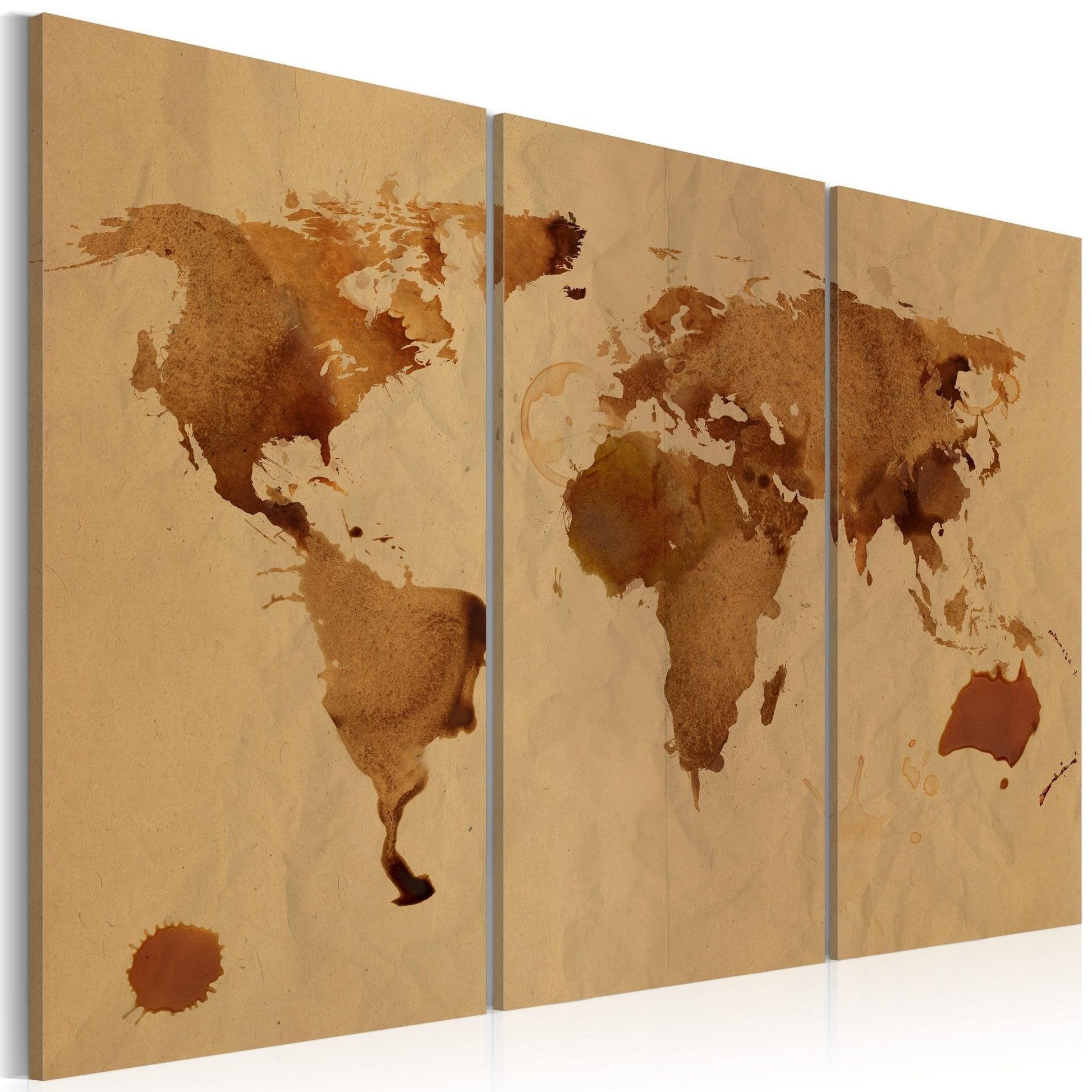 Canvas Print - The World painted with coffee - triptych - www.trendingbestsellers.com