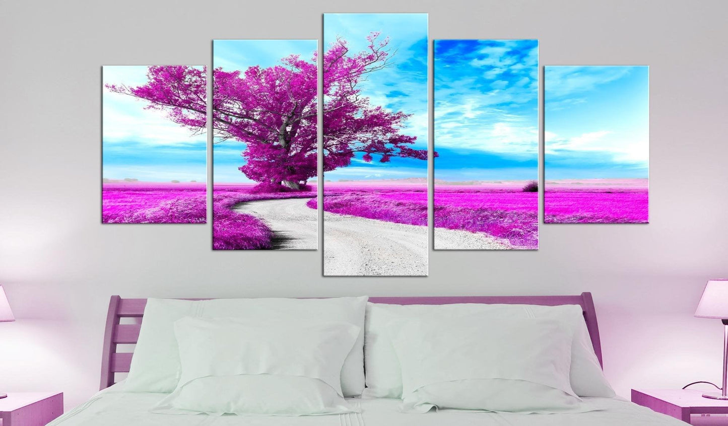 Canvas Print - Tree near the Road (5 Parts) Violet - www.trendingbestsellers.com