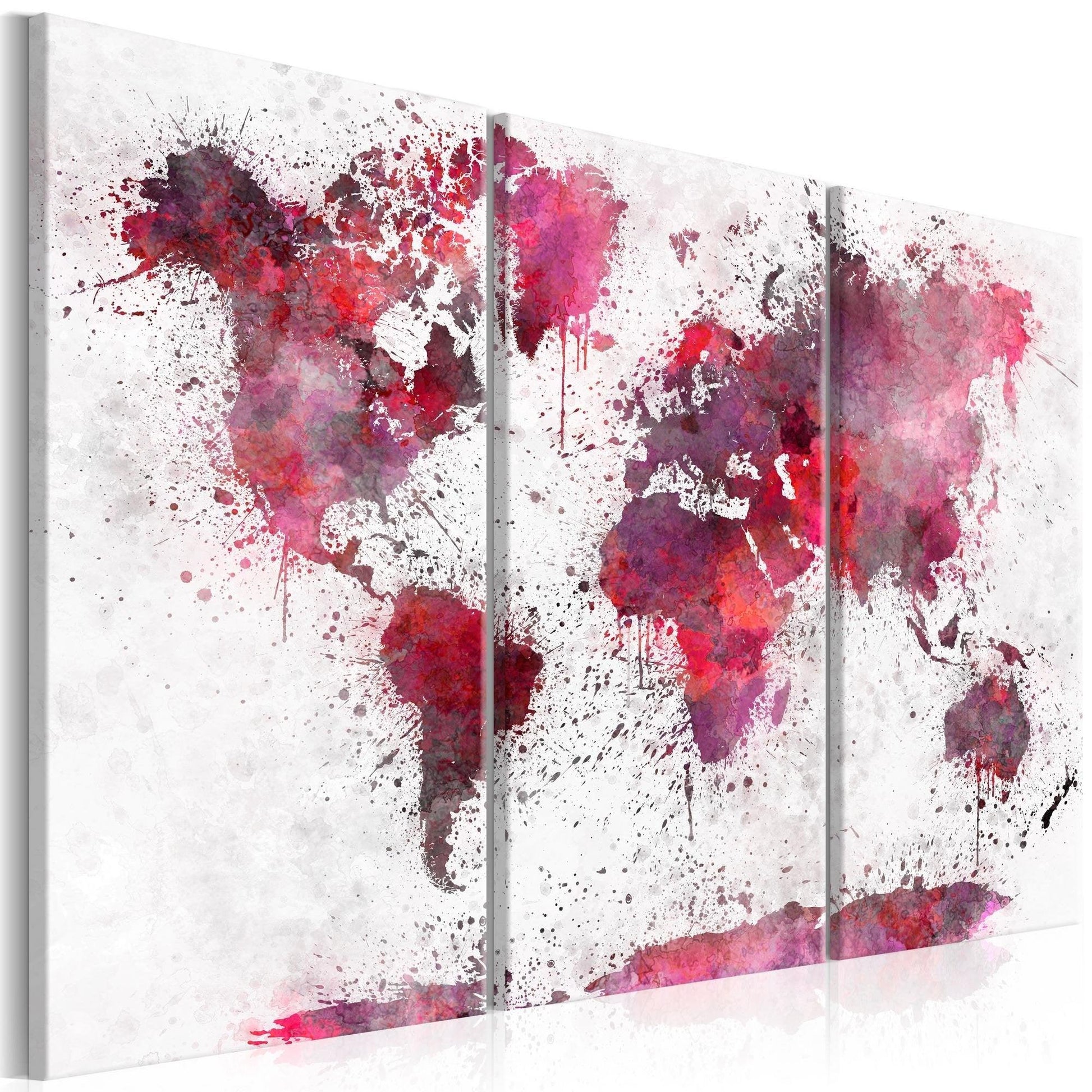 Canvas Print - World Map: Red Watercolors (3 Parts) - www.trendingbestsellers.com