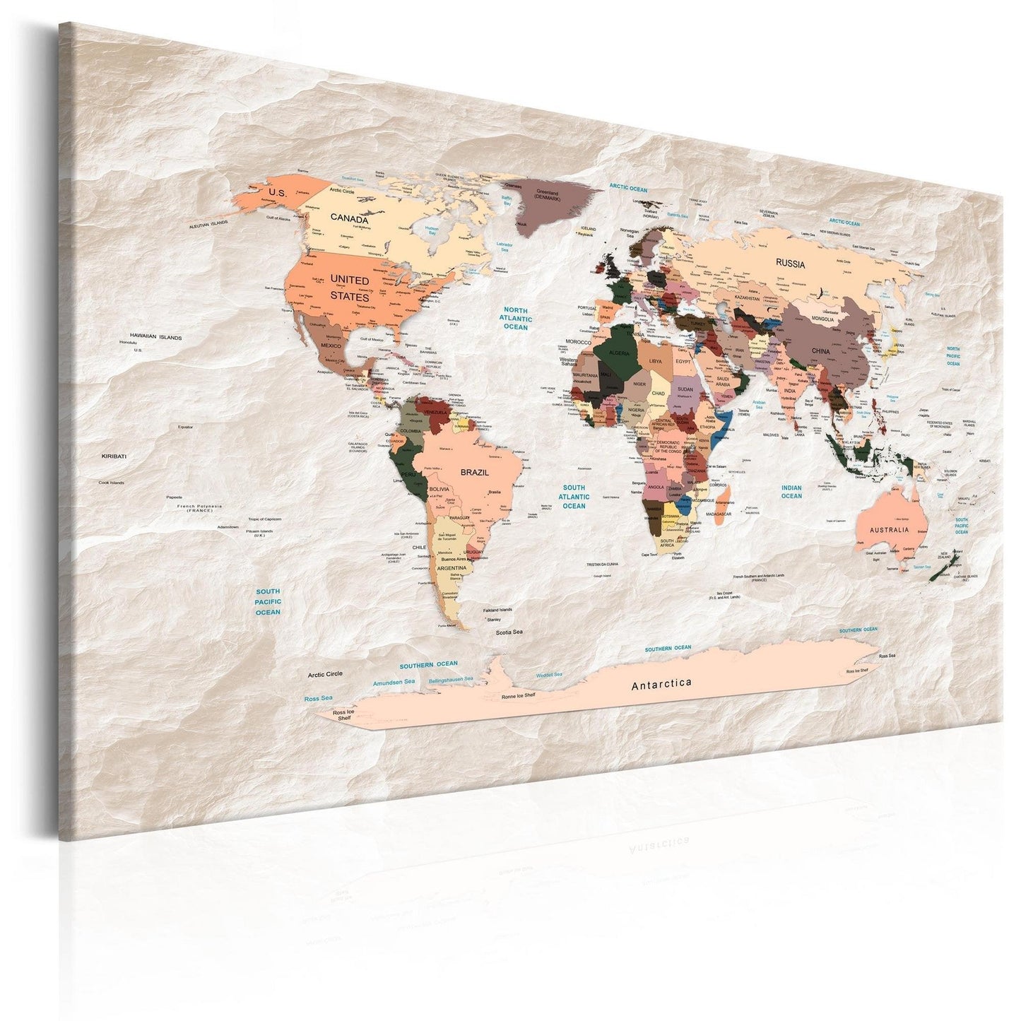 Canvas Print - World Map: Stony Oceans - www.trendingbestsellers.com