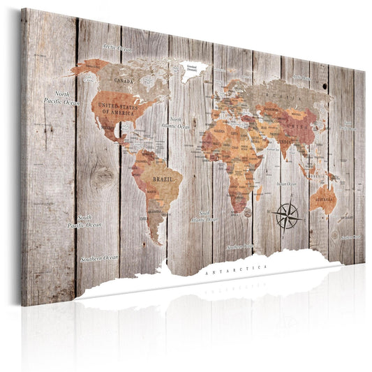 Canvas Print - World Map: Wooden Stories - www.trendingbestsellers.com