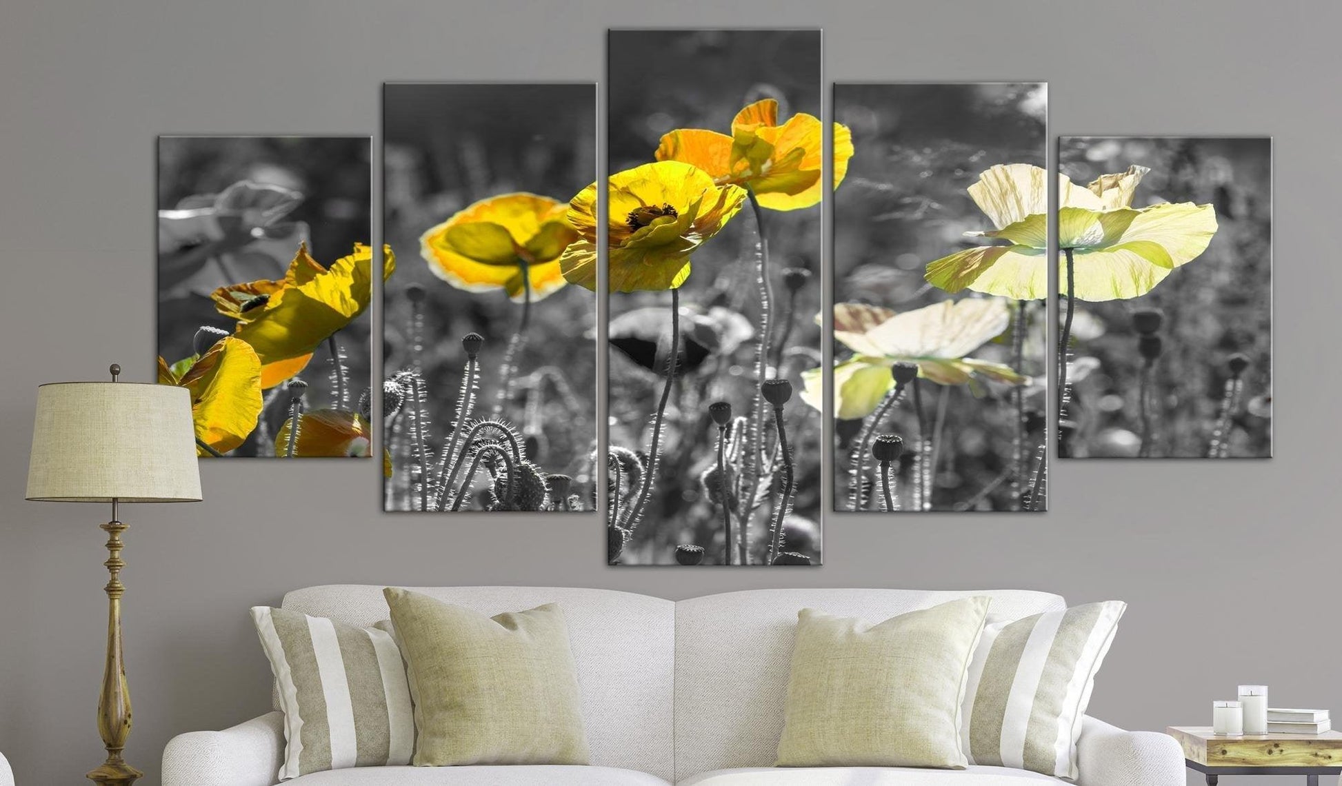 Canvas Print - Yellow Poppies (5 Parts) Wide - www.trendingbestsellers.com