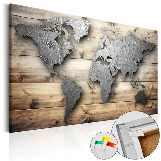 Decorative Pinboard - Silver World [Cork Map] - www.trendingbestsellers.com