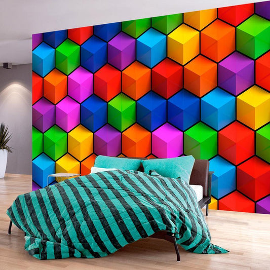 Peel and stick wall mural - Colorful Geometric Boxes - www.trendingbestsellers.com