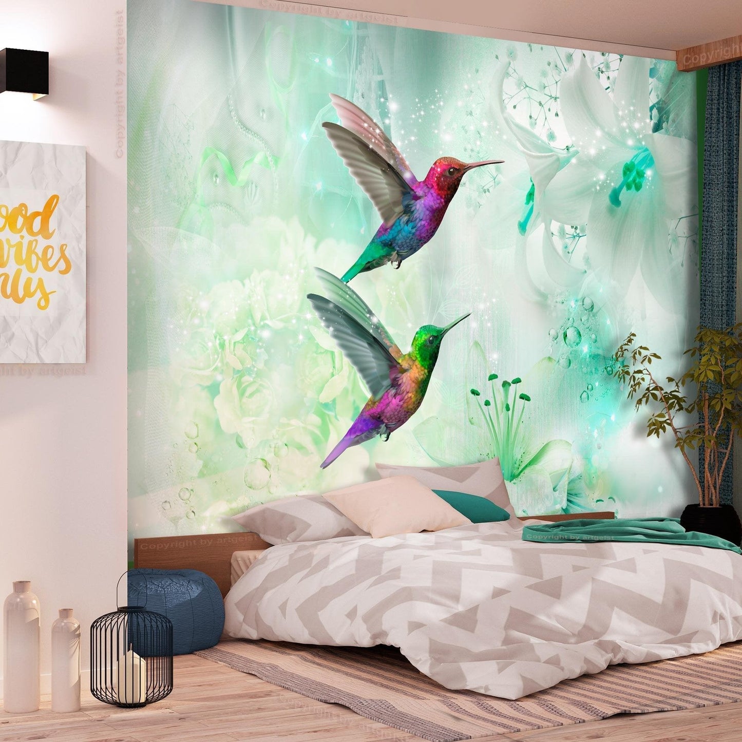Peel and stick wall mural - Colourful Hummingbirds (Green) - www.trendingbestsellers.com