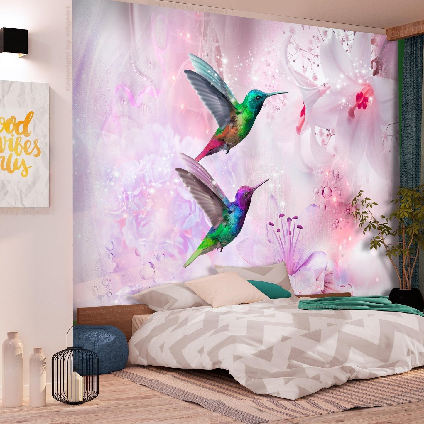 Peel and stick wall mural - Colourful Hummingbirds (Purple) - www.trendingbestsellers.com