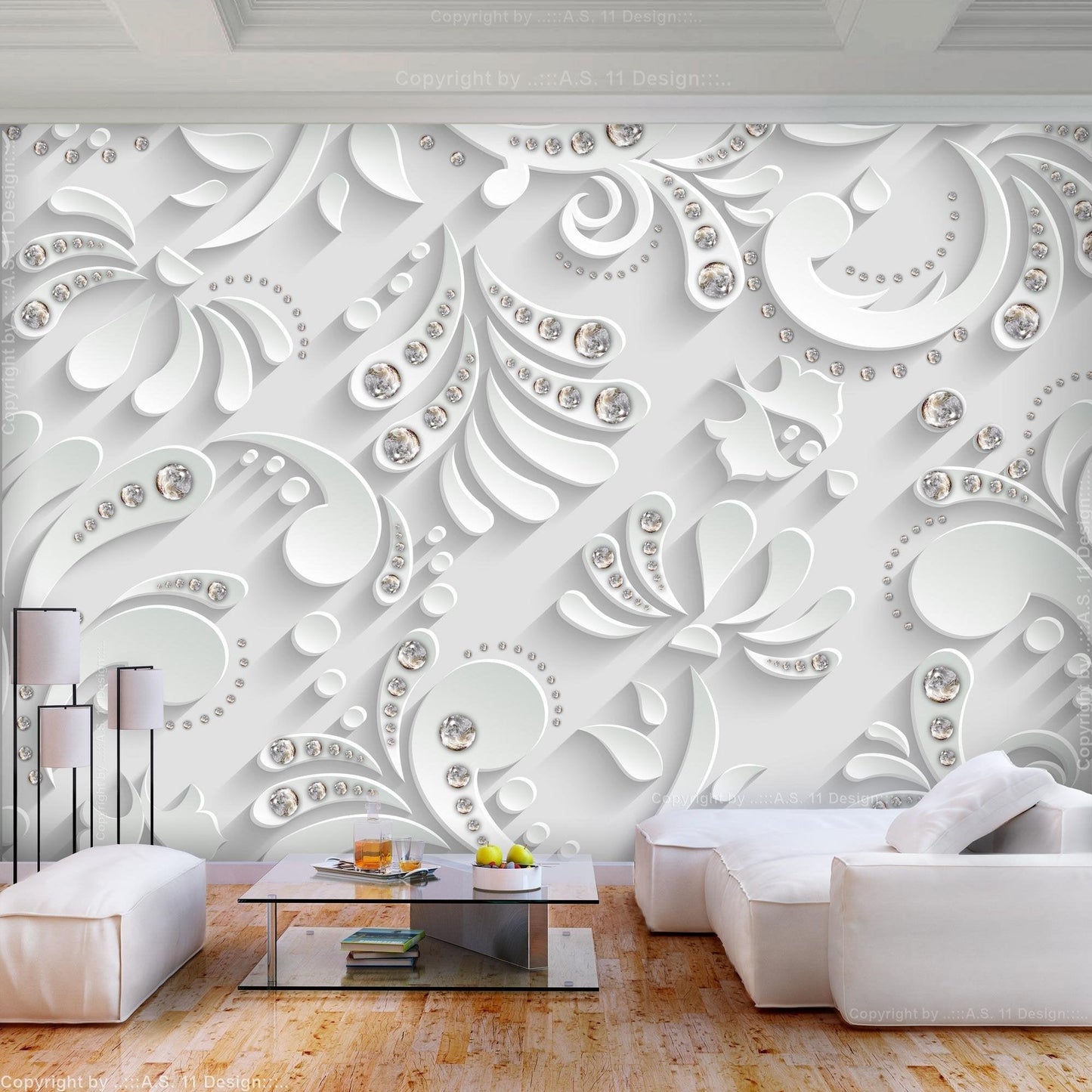 Peel and stick wall mural - Flowers with Crystals - www.trendingbestsellers.com