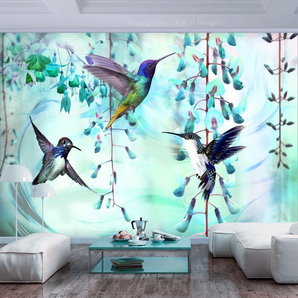 Peel and stick wall mural - Flying Hummingbirds (Green) - www.trendingbestsellers.com