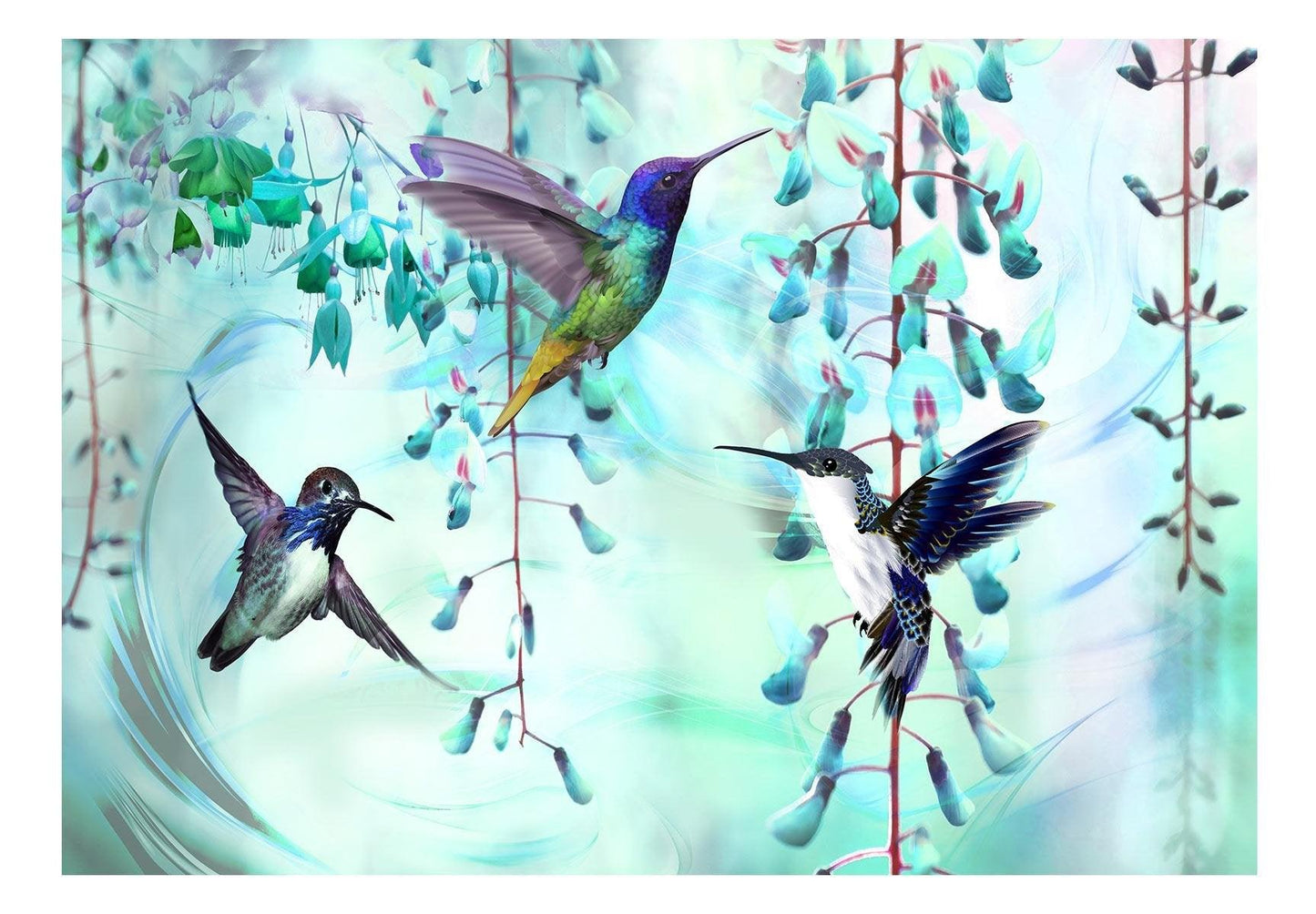 Peel and stick wall mural - Flying Hummingbirds (Green) - www.trendingbestsellers.com