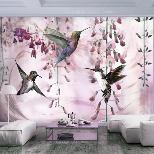 Peel and stick wall mural - Flying Hummingbirds (Pink) - www.trendingbestsellers.com