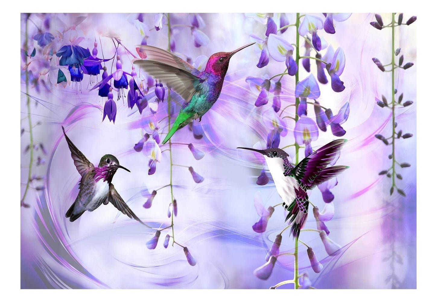 Peel and stick wall mural - Flying Hummingbirds (Violet) - www.trendingbestsellers.com