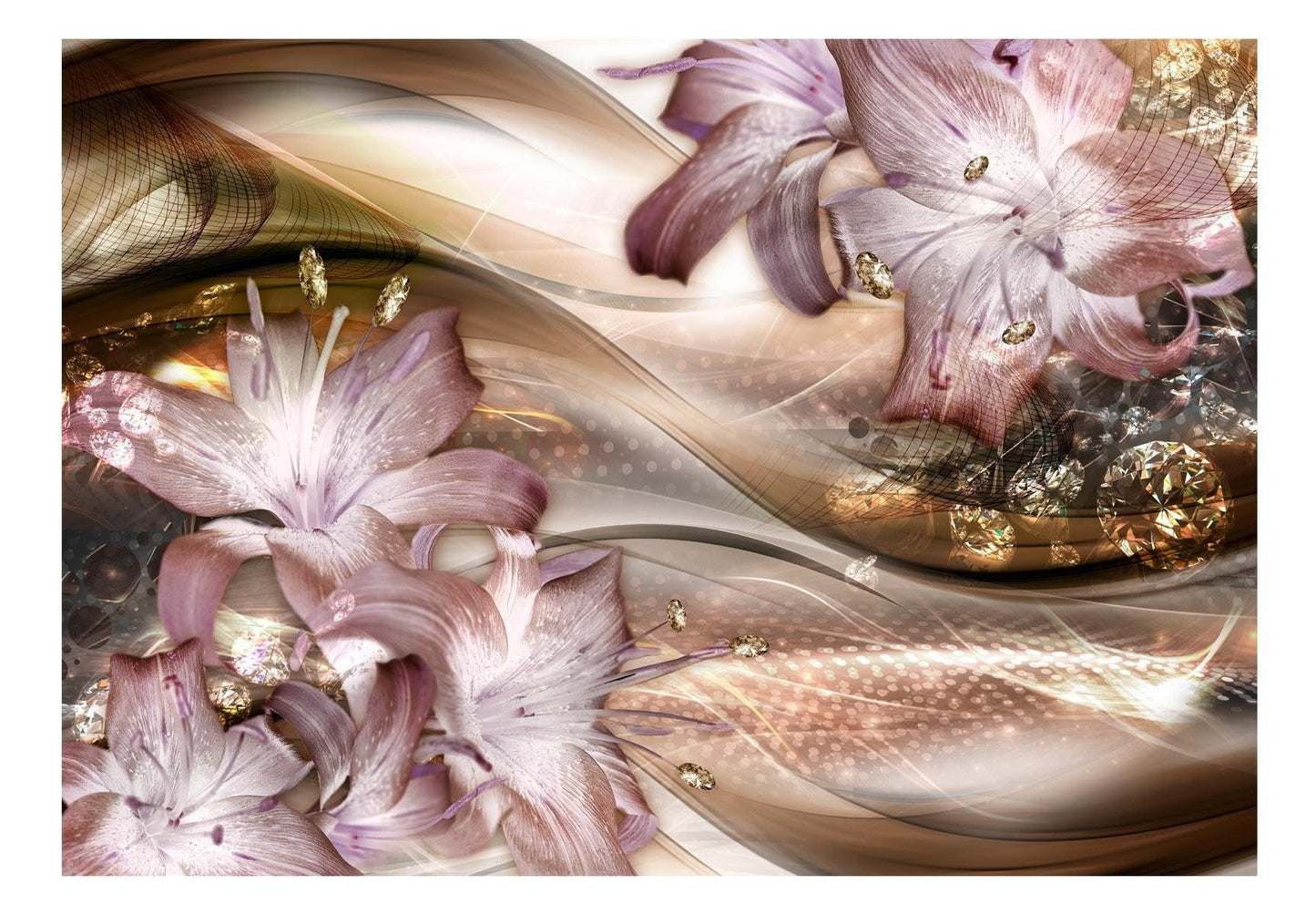 Peel and stick wall mural - Lilies on the Wave (Brown) - www.trendingbestsellers.com