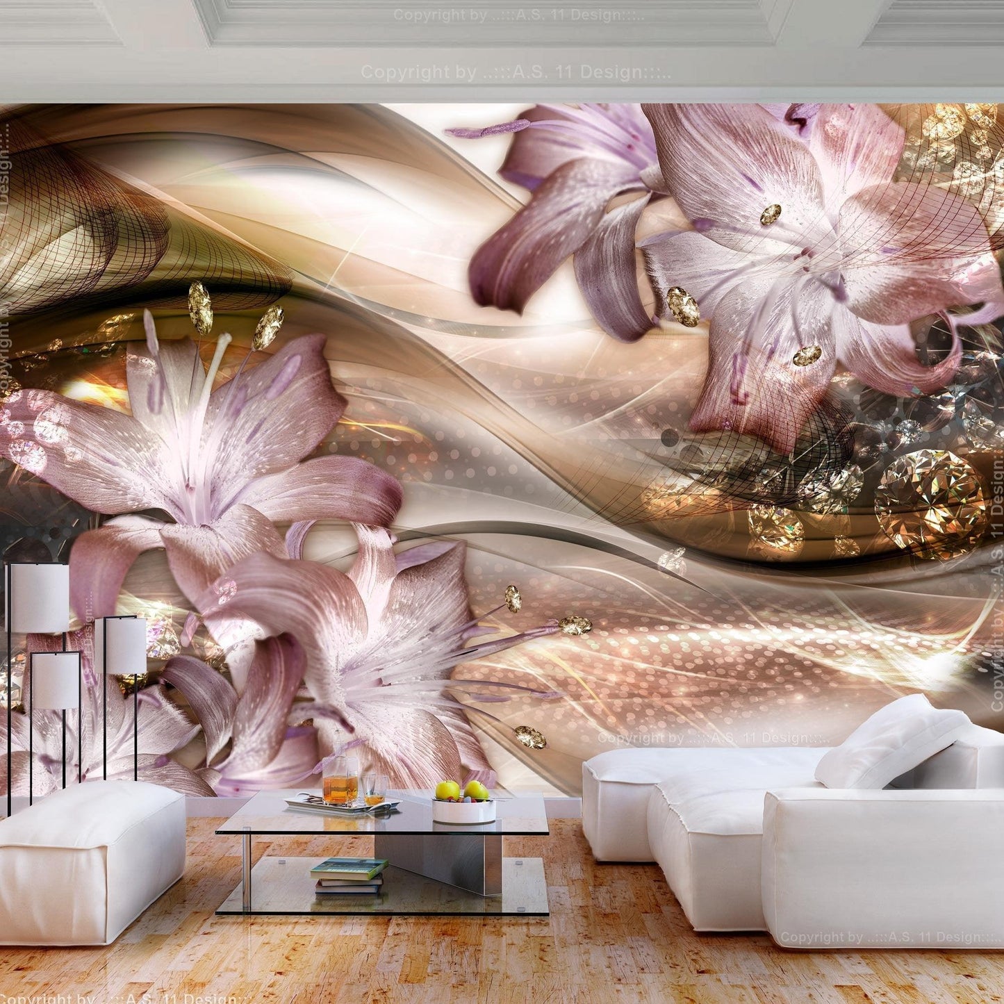 Peel and stick wall mural - Lilies on the Wave (Brown) - www.trendingbestsellers.com