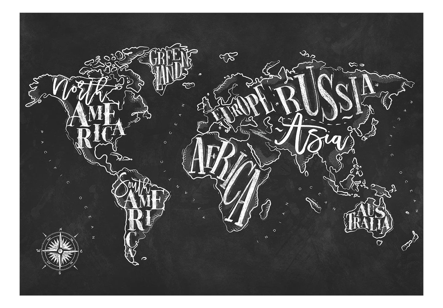 Peel and stick wall mural - Retro Continents (Black) - www.trendingbestsellers.com
