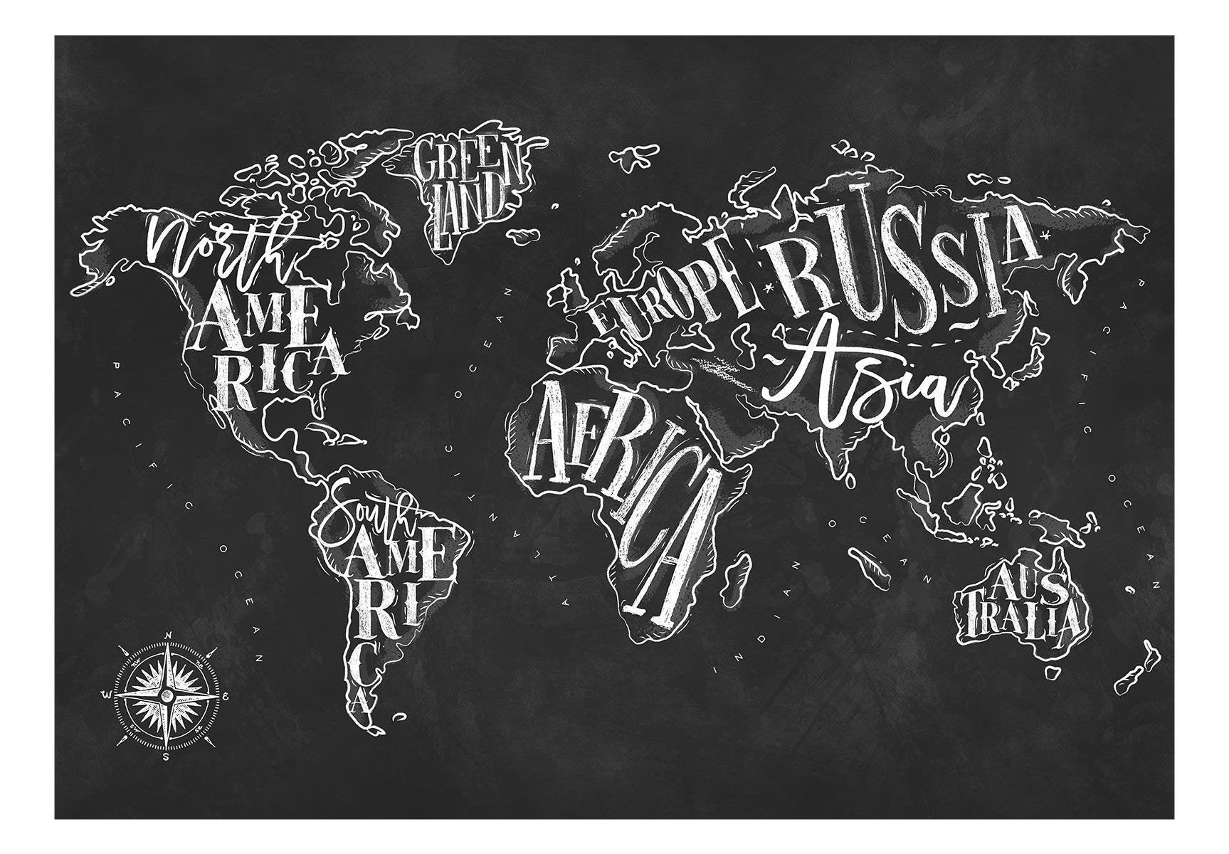Peel and stick wall mural - Retro Continents (Black) - www.trendingbestsellers.com