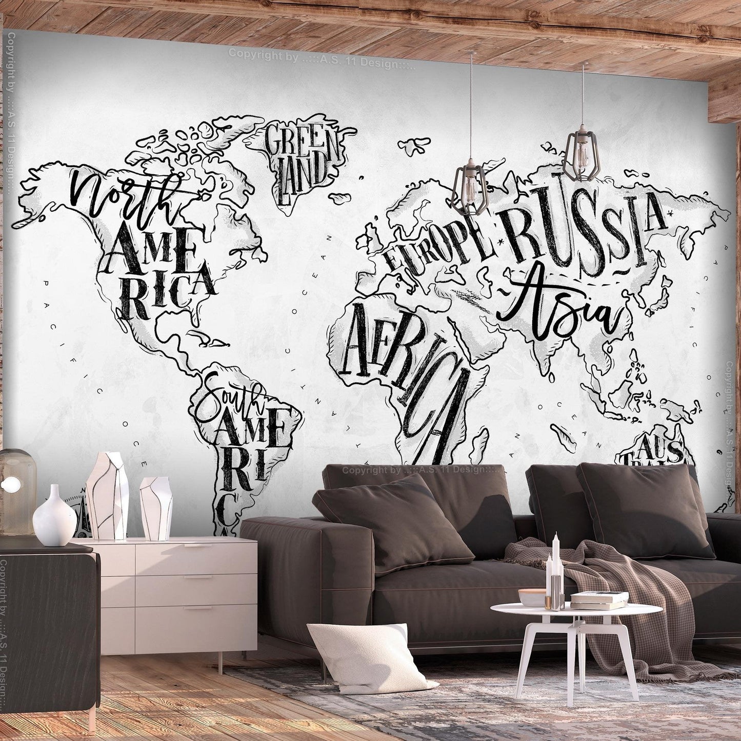 Peel and stick wall mural - Retro Continents (Grey) - www.trendingbestsellers.com