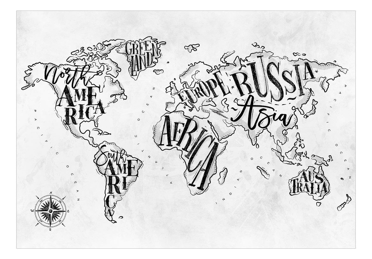 Peel and stick wall mural - Retro Continents (Grey) - www.trendingbestsellers.com