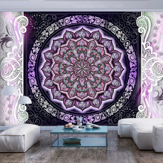 Peel and stick wall mural - Round Stained Glass (Violet) - www.trendingbestsellers.com