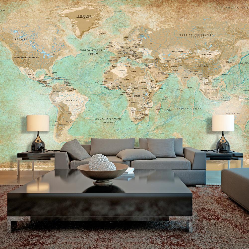 Peel and stick wall mural - Turquoise World Map II - www.trendingbestsellers.com