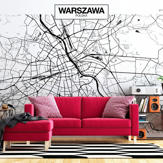 Peel and stick wall mural - Warsaw Map - www.trendingbestsellers.com