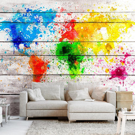 Peel and stick wall mural - World Map: Colourful Blot - www.trendingbestsellers.com