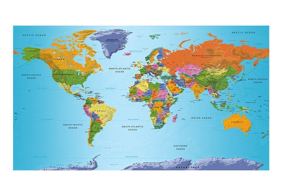 Peel and stick wall mural - World Map: Colourful Geography II - www.trendingbestsellers.com