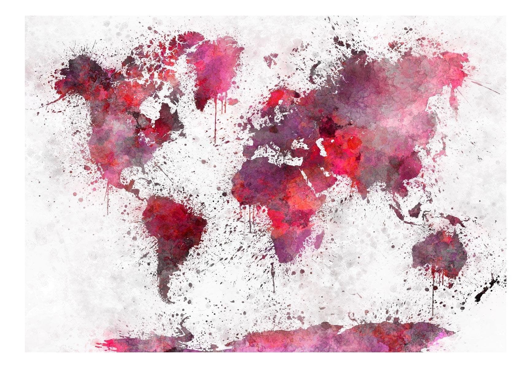 Peel and stick wall mural - World Map: Red Watercolors - www.trendingbestsellers.com