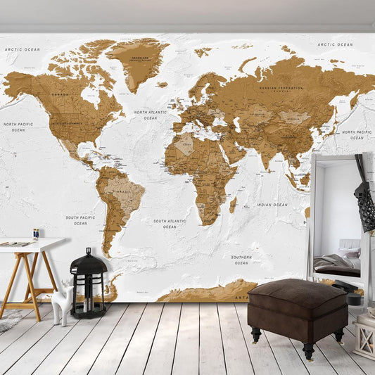 Peel and stick wall mural - World Map: White Oceans - www.trendingbestsellers.com